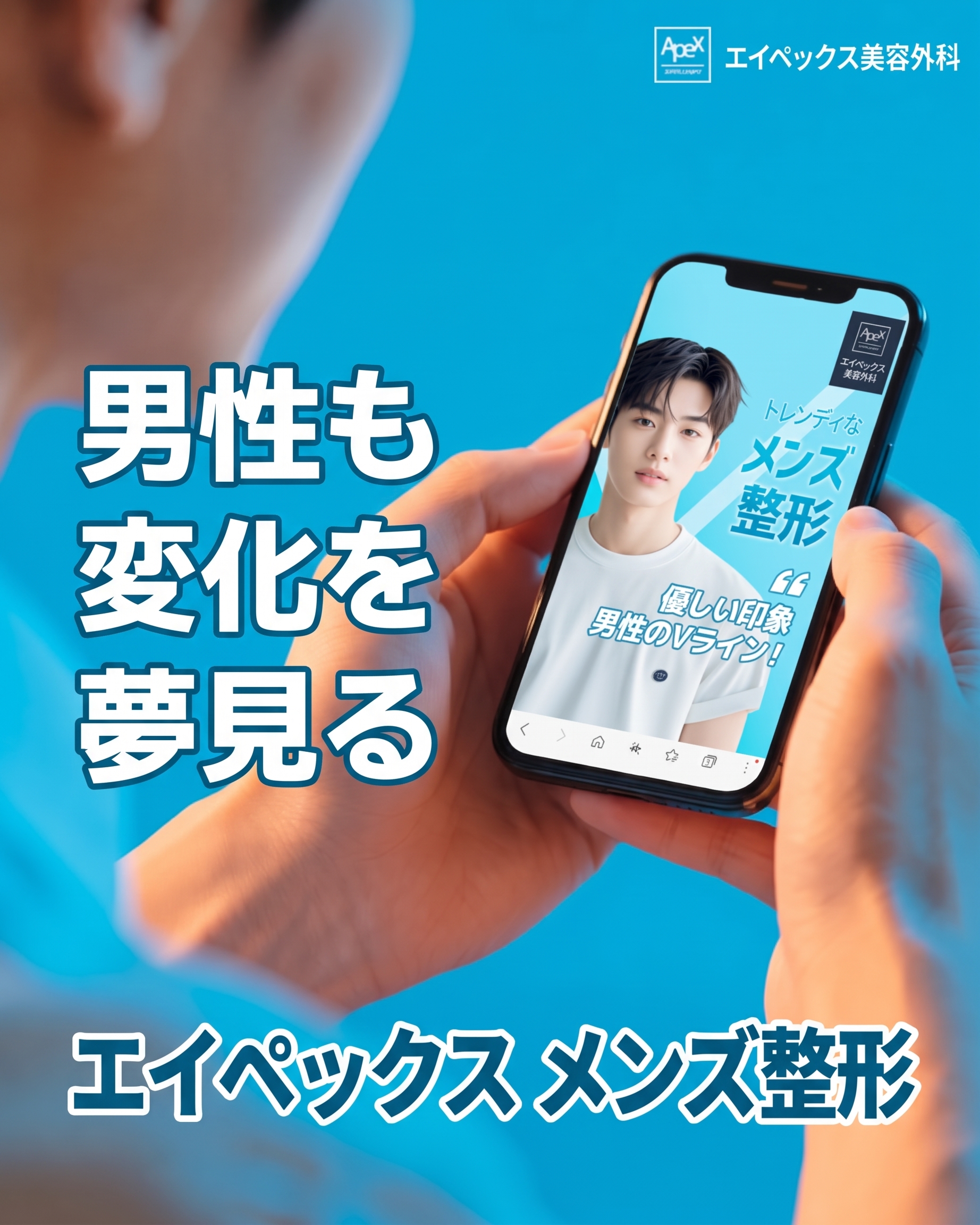 柔らかな印象にトレンディなメンズ整形、エイペックス整形外科!